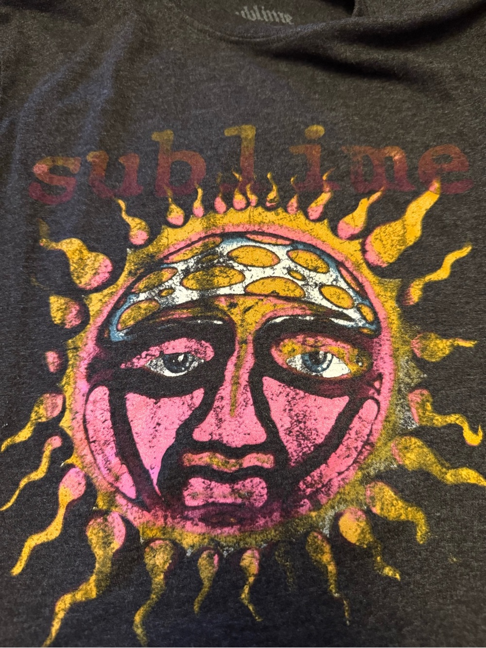 Vintage Sublime Sun Graphic Band Tee | Gray Acid Wash Style Retro 90s T-Shirt -M - Picture 4 of 8